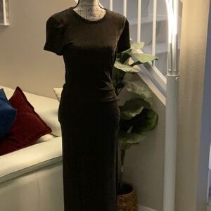 Michael Kors Black and gold maxi dress with ruched side - Size S. NWOT
